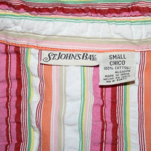 🌸💚 St. John’s Bay Button Down · Hot Pink + Green + White · Size S - Picture 2 of 5